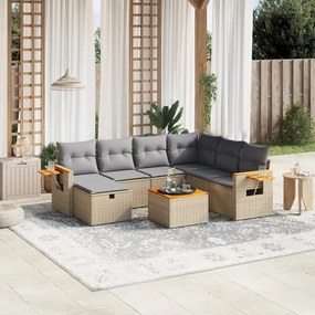 Set divano da giardino 8 pz con cuscini beige misto polyrattan