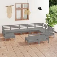 Set Salotto da Giardino 10 pz in Legno Massello di Pino Grigio 3083066