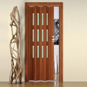 Porta a Soffietto da Interno 88,5x214 cm in PVC con Vetro Florance Ciliegio...