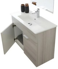 Mobile bagno sospeso 80 cm grigio in legno nobilitato melaminico con due ante, lavabo e specchio