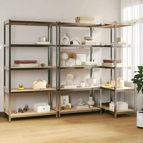 Scaffali 5 Ripiani 3 Pz Argento İn Acciaio E Legno Multistrato /