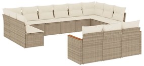 Set Divano da Giardino 13 pz con Cuscini Beige in Polyrattan