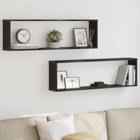 Mensole Parete Cubo 2 Pz Rovere Nero 100x15x30 Cm Multistrato /