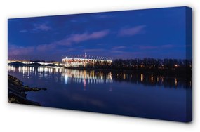 Quadro su tela Stadium notturno del ponte del fiume Varsavia 100x50 cm