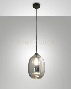 Infinity  sospensione 1 luce d.20cm in vetro  fume' e struttura in ...