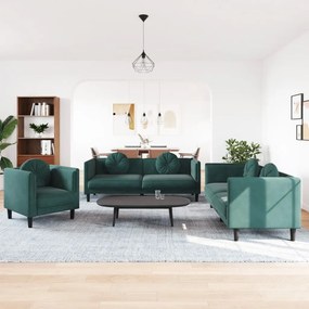 Set Di Divani 3 Pz Con Cuscini Verde Scuro İn Velluto /
