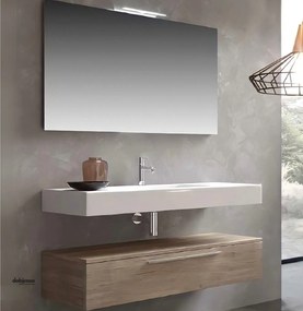 Mobile Bagno Sospeso "Eko-one" Da 120 Cm Composto Da Un Cassetto Ed Un Mensolone Top Lavabo E Specchio Con Lampada Led