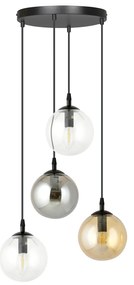 Sospensione 4 Luci Kali In Acciaio Nero Base Tonda E Sfere In Vetro Multicolor