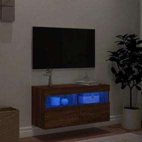 Mobile TV a Parete con Luci LED Rovere Marrone 80x30x40 cm