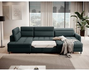 Divano angolare verde allungabile/con contenitore (con penisola a sinistra/a U) e rivestimento in velluto Berrto – ELTAP