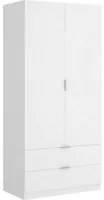 Guardaroba Dlunin, Mobile appendiabiti per camera da letto, Armadio a 2 ante battenti e 2 cassetti, 81x52h184 cm, Bianco