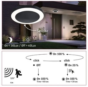 Paulmann 94526 - LED/14W IP44 Plafoniera da esterno con sensore CIRCULA 230V