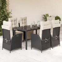 Set da Pranzo da Giardino 7 pz Nero con Cuscini in Polyrattan 3213317