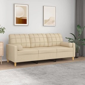 Divano A 3 Posti Con Cuscini Crema 180 Cm İn Tessuto /