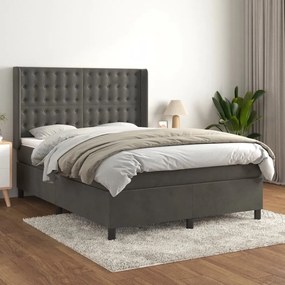 Giroletto A Molle Con Materasso Grigio Scuro 140x200 Cm Velluto /
