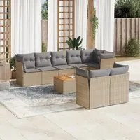 Set Divano da Giardino 9 pz con Cuscini Beige in Polyrattan 3223735