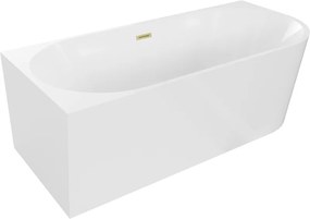 Mexen Mia vasca da bagno freestanding angolare sinistra 150 x 75 cm, bianca, troppopieno dorato spazzolato - 52691507500L-55