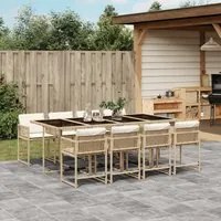 Set da Pranzo da Giardino 9 pz con Cuscini Beige in Polyrattan 3211462