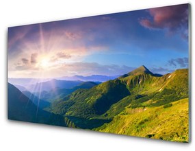 Quadro vetro acrilico Paesaggio del sole del prato di montagna 100x50 cm