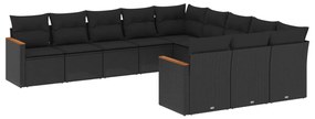 Set Divani da Giardino 11 pz con Cuscini in Polyrattan Nero