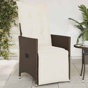 Sedia reclinabile da giardino con cuscini marrone in polyrattan