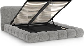 Letto matrimoniale imbottito grigio con contenitore con rete inclusa 200x200 cm Solange – Micadoni