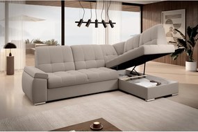 Divano angolare beige allungabile/con contenitore (con penisola a destra/a L) e rivestimento in velluto Sado – ELTAP