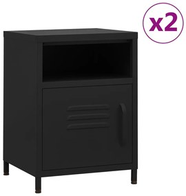 Comodini 2 Pz Neri 35x35x51 Cm İn Acciaio /