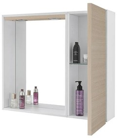Specchio contenitore 68x61 cm larice con anta a destra e faretti LED Desya