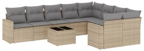 Set divano da giardino 10 pz con cuscini beige in polyrattan