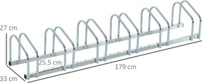 Rastrelliera Porta Biciclette 6 Posti 179x33x27 cm in Acciaio Argento...