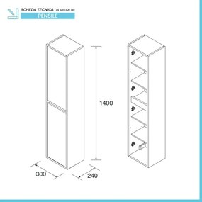 Colonna bagno sospesa 140 cm rovere africa ripiani regolabili Gaya