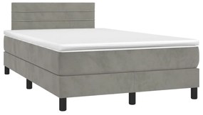 Letto a molle materasso e led grigio chiaro 120x190 cm velluto