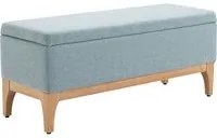 Panca Pouf Contenitore Imbottita 110x39x45 cm in Tessuto Effetto Lino Azzurro