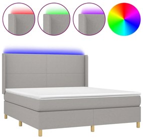 Letto a molle materasso e led grigio chiaro 180x200 cm tessuto