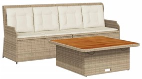 Set divano da giardino 3 pz con cuscini beige in polyrattan