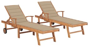 Lettini Prendisole 2 Pz Con Tavolo E Cuscino Beige İn Teak /