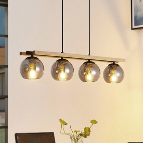 Lampada a sospensione Lindby Enrique, fumo, a 4 luci, vetro, legno, E27
