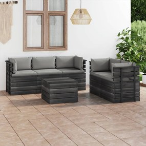 Set Divani da Giardino su Pallet 6 pz con Cuscini Massello Pino