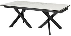 Tavolo da pranzo allungabile da 8 a 12 coperti Vetro temperato e Ceramica Effetto marmo Bianco e Nero - MARISO