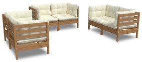 Set divani da giardino 6 pz con cuscini in legno di pino