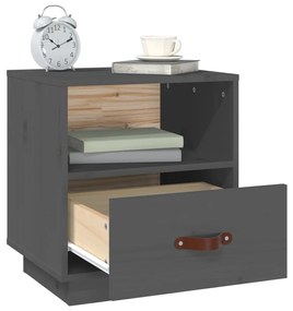 Comodino grigio 40x34x45 cm in legno massello di pino