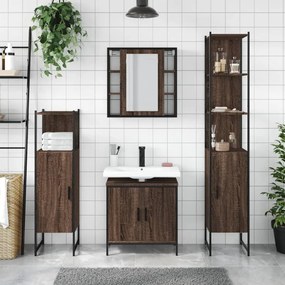 Set mobili da bagno 4 pz rovere marrone in legno multistrato