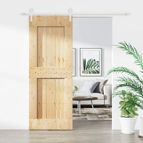 Porta Scorrevole Con Set Hardware 80x210 Cm Legno Massello Pino /