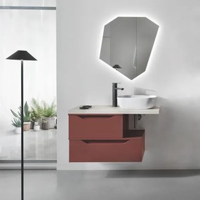 Mobile bagno sospeso top con lavabo da appoggio e specchio LED - MIXI G
