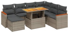 Set divano da giardino 8 pz con cuscini grigio in polyrattan