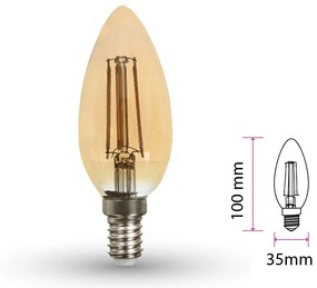 Lampada Filo Led a Filamento E14 C35 4W=35W Bianco Caldo 2200K Amber Candela A Goccia Oliva SKU-7113