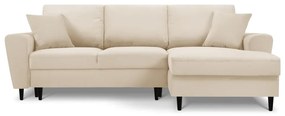 Divano angolare beige allungabile e con contenitore (con penisola a destra/con chaise lounge) con rivestimento in velluto a coste Kyoto – Cosmopolitan Design