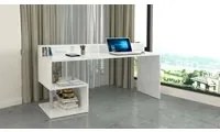 Scrivania Dcheddir, Scrittoio lineare con ripiani portaoggetti, Scrivania ufficio multiuso con sopralzo, 180x92,5h60 cm, Bianco