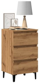 Comodino Con Gambe İn Metallo Rovere Artigianale 40x35x69 Cm /
